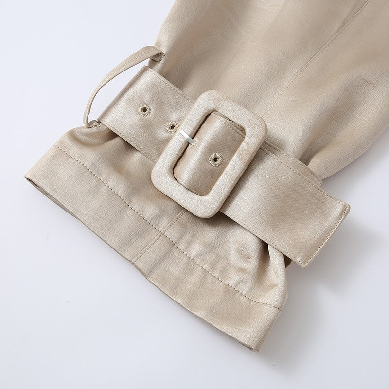 SATIN DOUBLE-LAYER COLLAR LONG TRENCH COAT