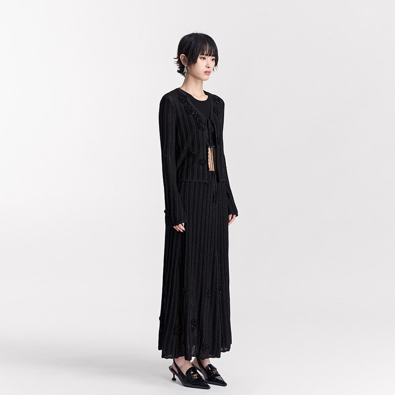 BLACK CROCHET LONG SLEEVE CARDIGAN