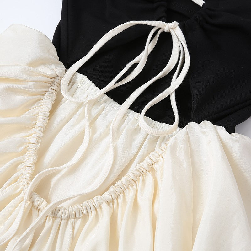 BLACK KNIT AND BEIGE CAMI DRESS