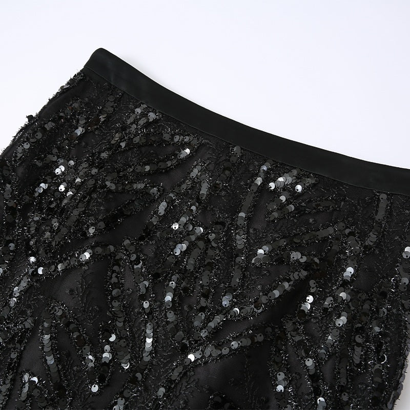 SEQUIN EMBROIDERED LONG SKIRT