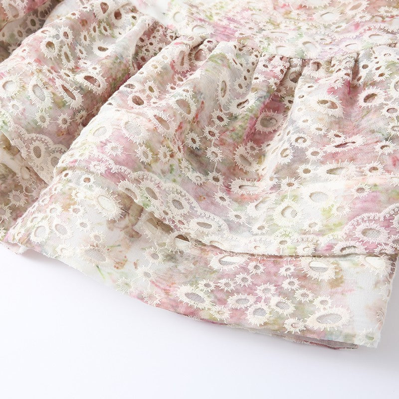 DOUBLE LAYER EMBROIDERED PRINT PUFF SKIRT