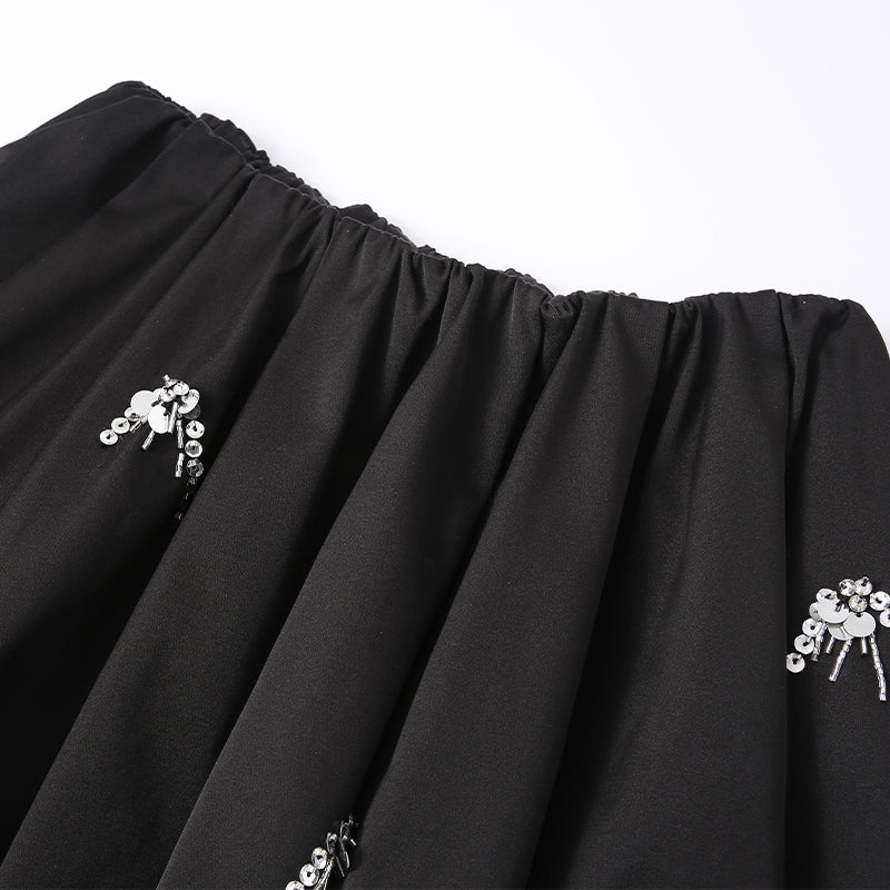 BLACK SEQUIN MIDI SKIRT