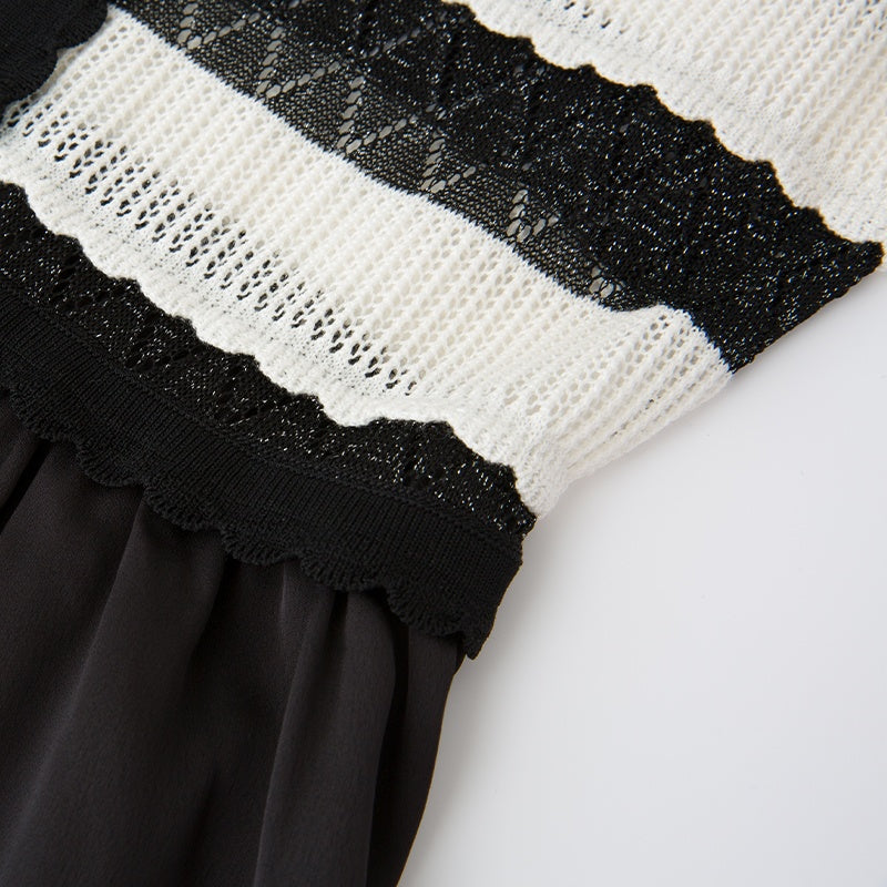 STRIPED EYELET KNIT PATCHWORK DRESS