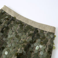 GREEN SEQUIN PANEL LINEN SKIRT