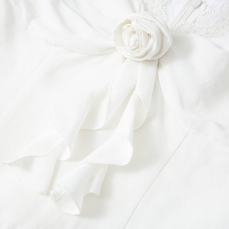 WHITE V-NECK SPLIT MAXI DRESS
