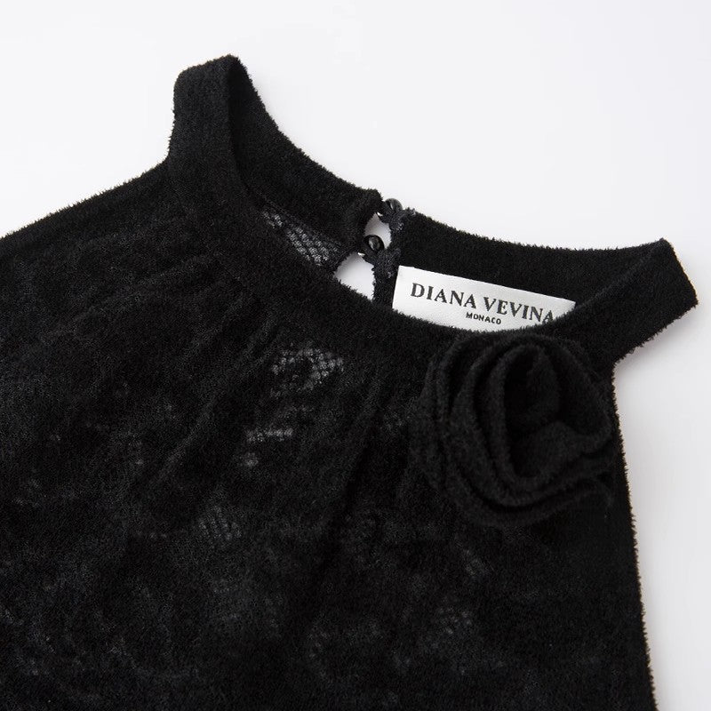 BLACK JACQUARD VEST TOP