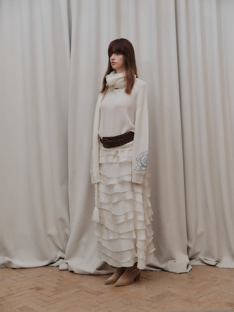 Beige Organza Tiered Ruffle Cake Skirt