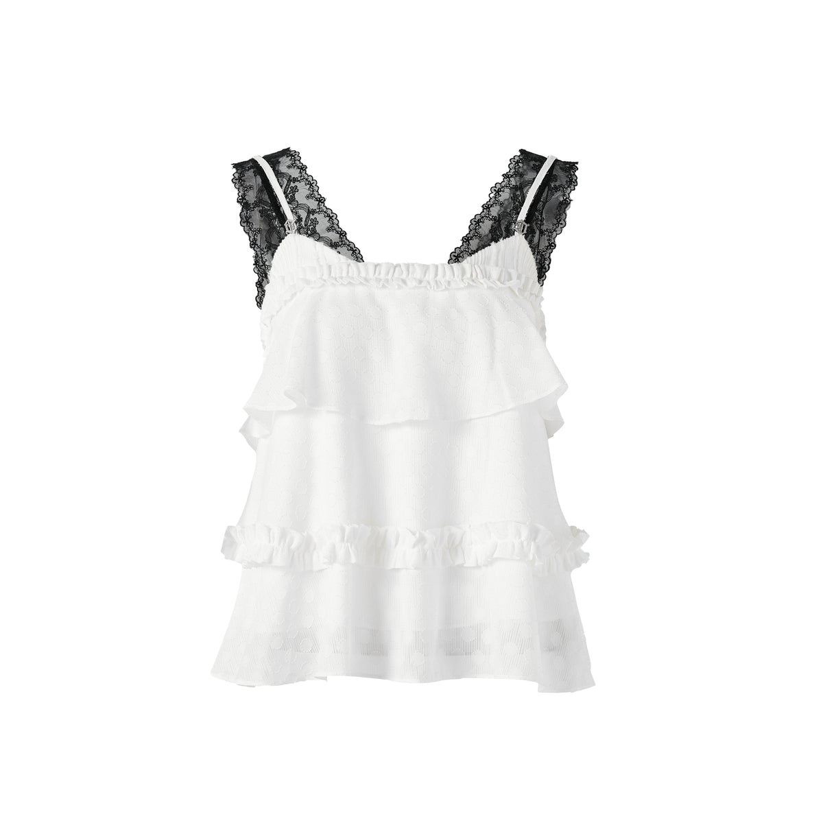 Lace Strap Polka Dot Jacquard Chiffon Camisole Front