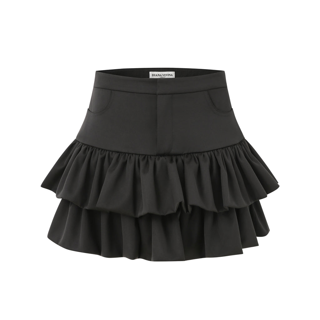 BLACK TIERED RUFFLE SKIRT