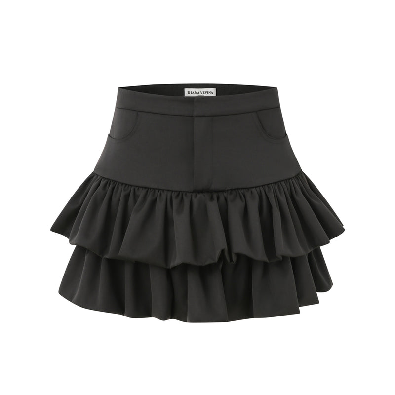 BLACK TIERED RUFFLE SKIRT