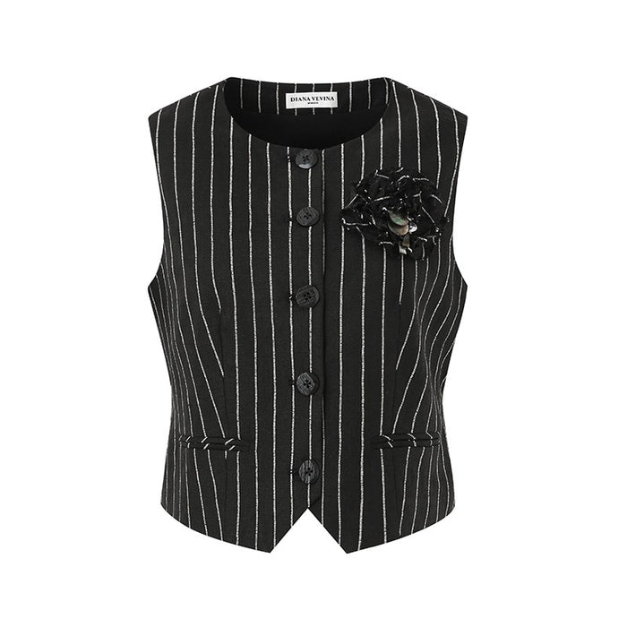 LINEN STRIPED FLORAL VEST