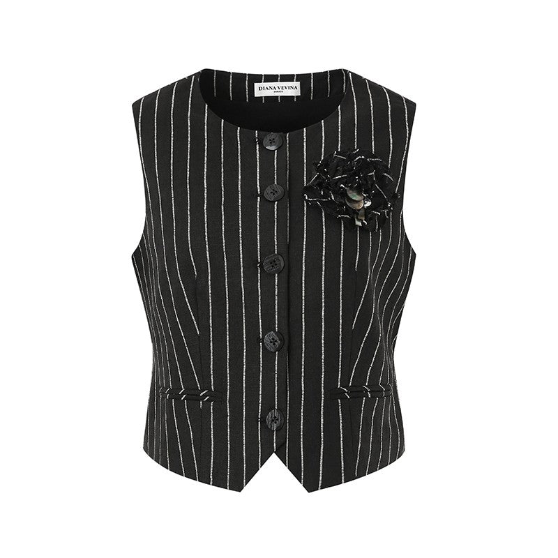LINEN STRIPED FLORAL VEST