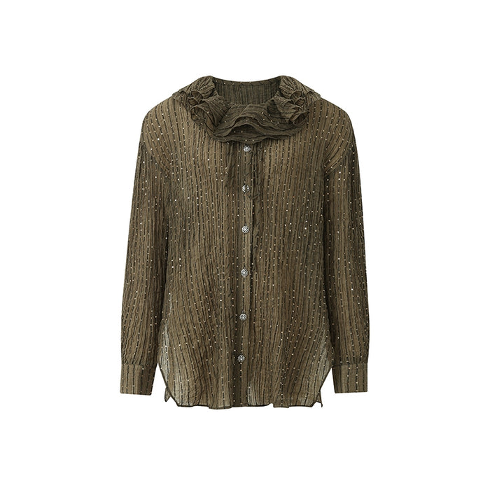 GREEN STRIPED SEQUIN SHIRT