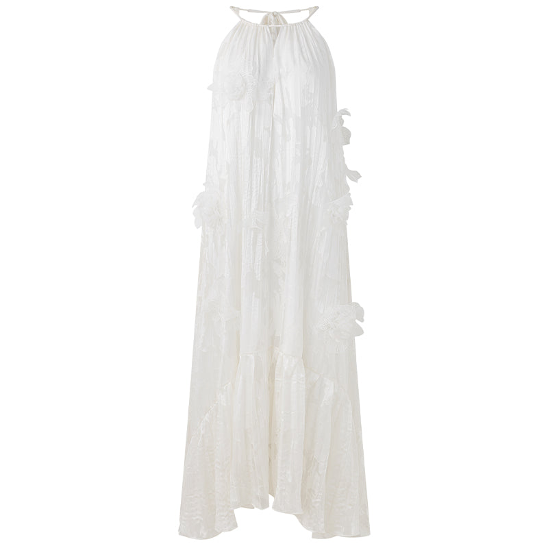 WHITE HALTER NECK MAXI DRESS
