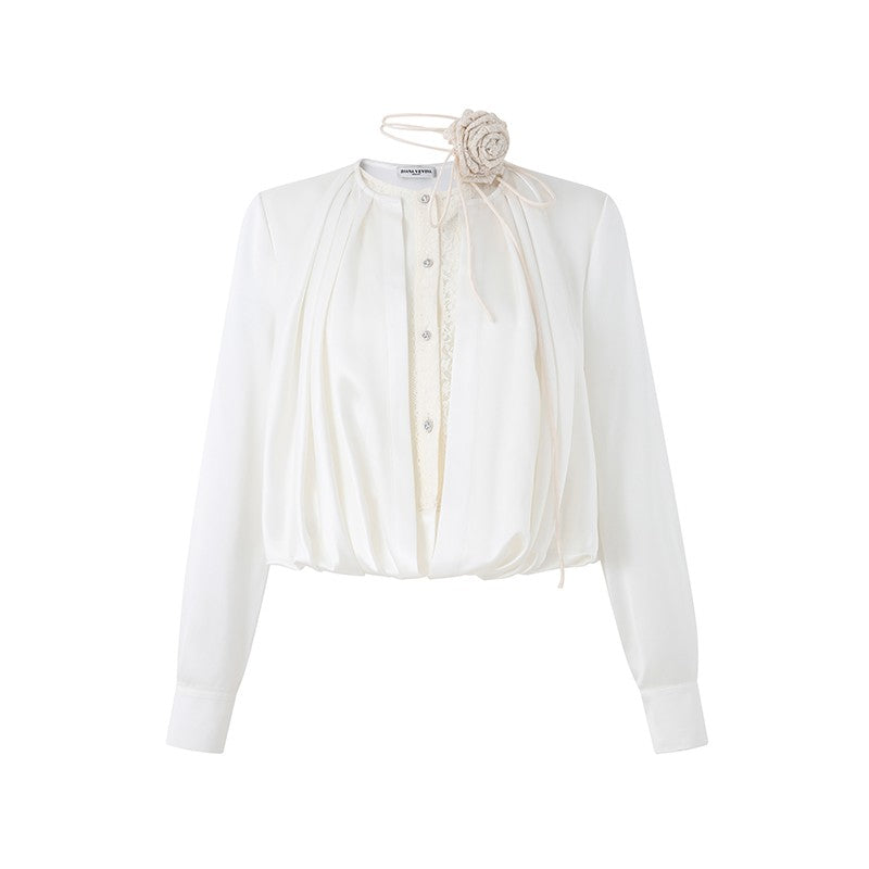 ACETATE LACE PATCHWORK LAYERED SHIRT