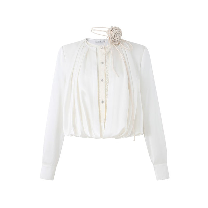 ACETATE LACE PATCHWORK LAYERED SHIRT