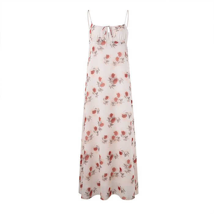ROSE PRINT CHIFFON STRAPPY DRESS