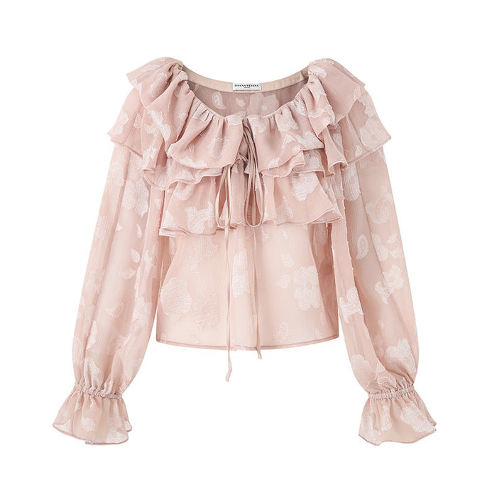 TEXTURED BURNOUT CHIFFON RUFFLE BLOUSE