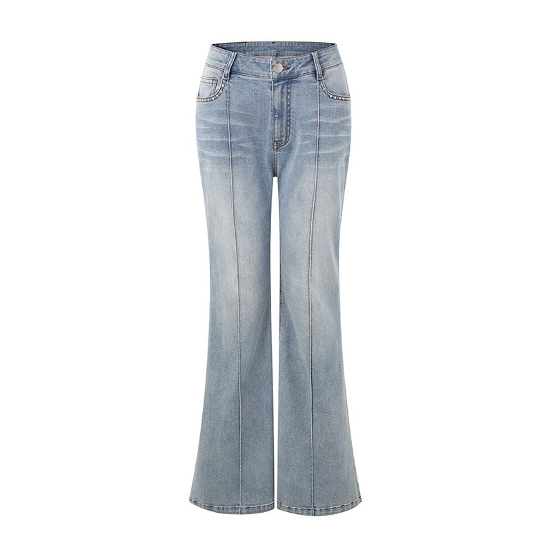RHINESTONE FLARED DENIM PANTS
