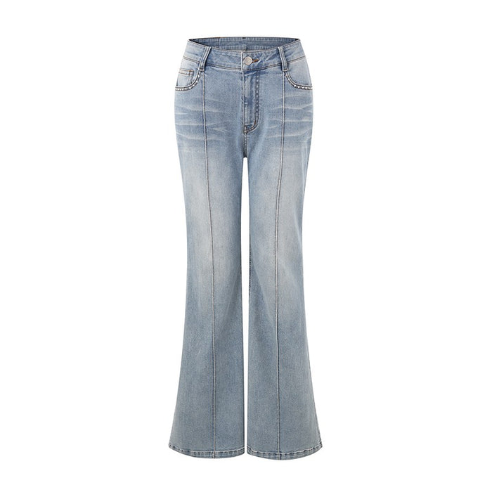 RHINESTONE FLARED DENIM PANTS