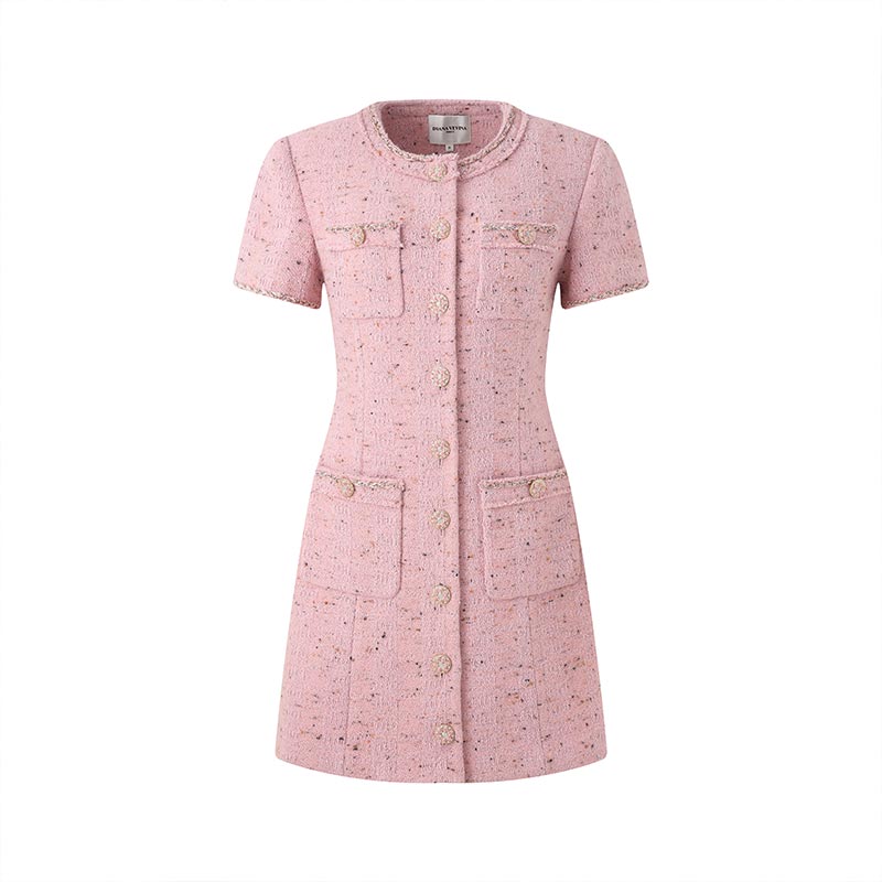 PINK TWEED SHORT SLEEVE DRESS