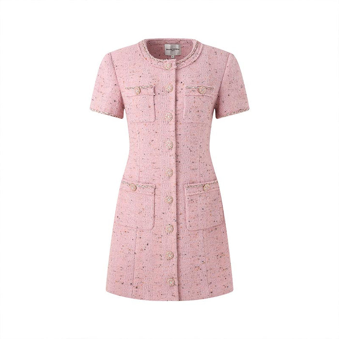 PINK TWEED SHORT SLEEVE DRESS
