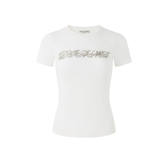 WHITE SEQUIN EMBROIDERED SHORT SLEEVE