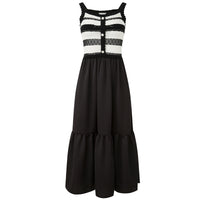 STRIPED EYELET KNIT PATCHWORK DRESS
