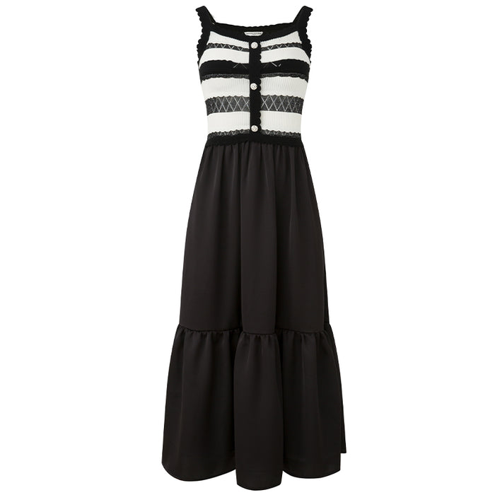 STRIPED EYELET KNIT PATCHWORK DRESS
