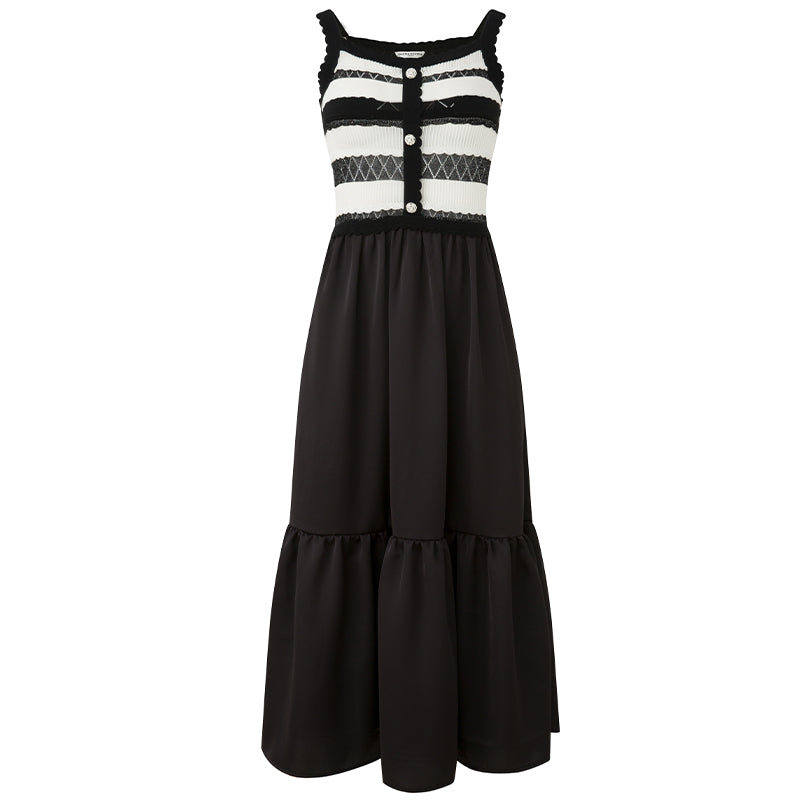 STRIPED EYELET KNIT PATCHWORK DRESS