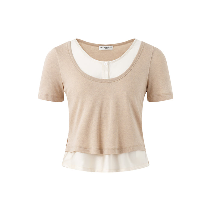 KNIT PATCHWORK ACETATE SHORT SLEEVE T-SHIRT