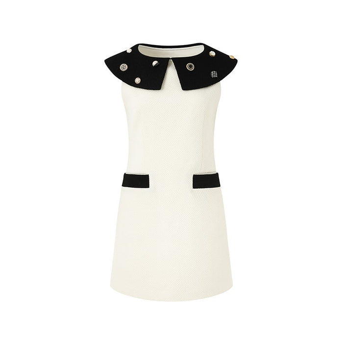 BLACK & WHITE TWEED DRESS WITH BIG COLLAR