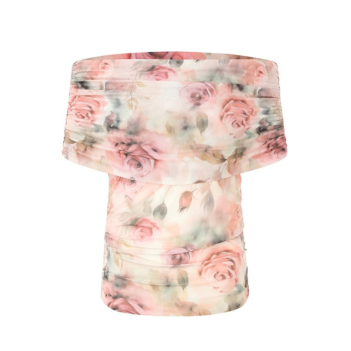 OFF-SHOULDER MESH ROSE OMBRÉ LAYERING TOP