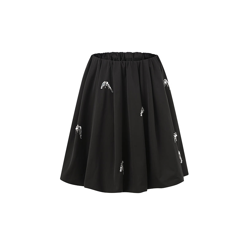 BLACK SEQUIN MIDI SKIRT