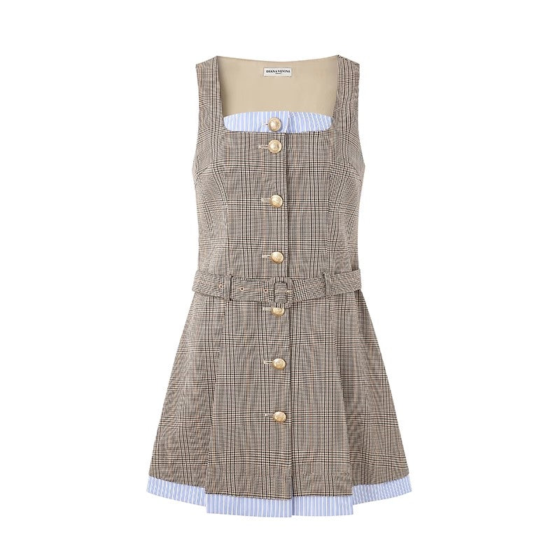PLAID AND STRIPE PATCHWORK DRESS