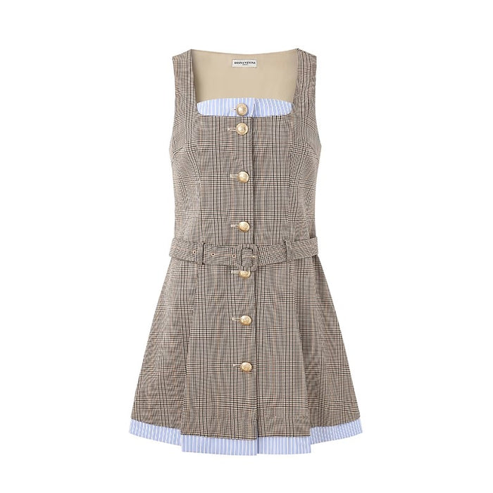 PLAID AND STRIPE PATCHWORK DRESS