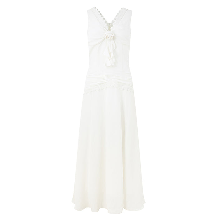 WHITE V-NECK SPLIT MAXI DRESS