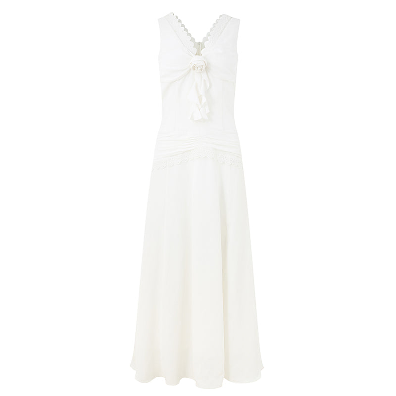 WHITE V-NECK SPLIT MAXI DRESS