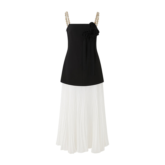 BLACK CRINKLED CHIFFON PANEL CAMI MAXI DRESS