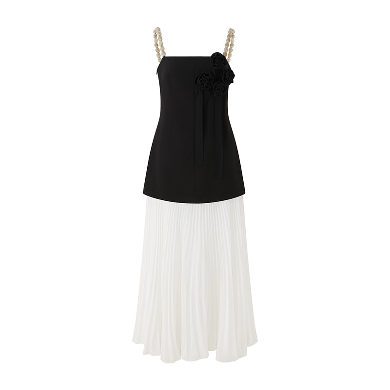 BLACK CRINKLED CHIFFON PANEL CAMI MAXI DRESS