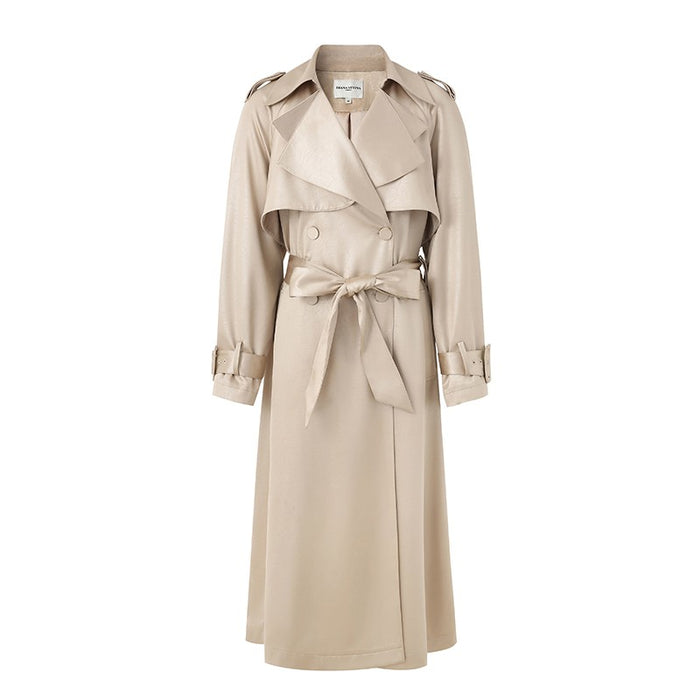 SATIN DOUBLE-LAYER COLLAR LONG TRENCH COAT