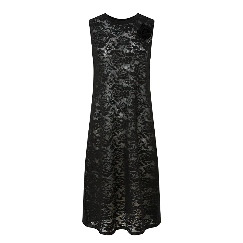 BLACK JACQUARD SLEEVELESS DRESS