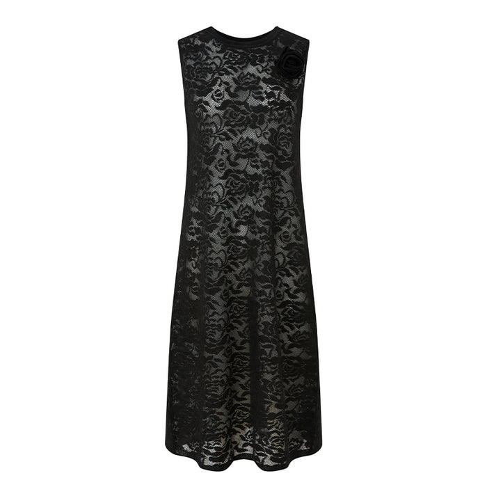 BLACK JACQUARD SLEEVELESS DRESS