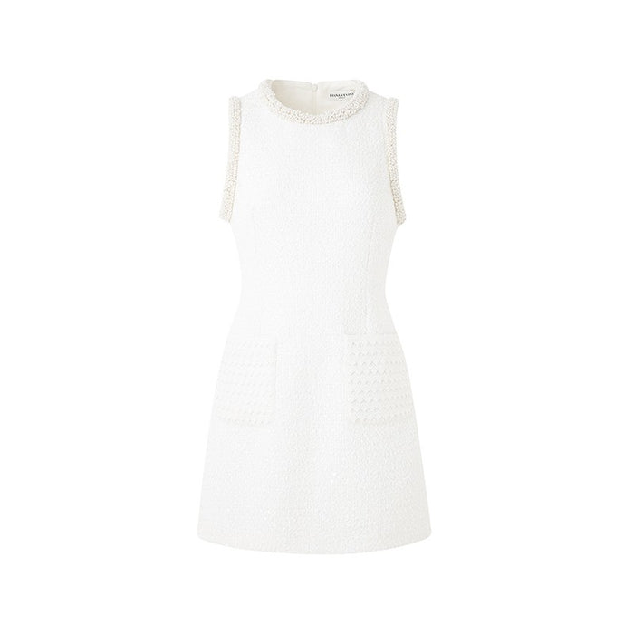 PEARL TRIM TWEED SLEEVELESS DRESS
