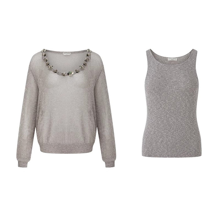 WHITE & GREY TWO-PIECE PULLOVER KNIT