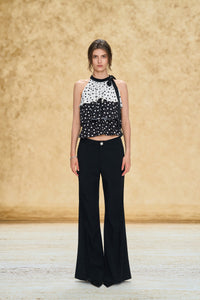 vintage style contrast trim polka dot halter neck top