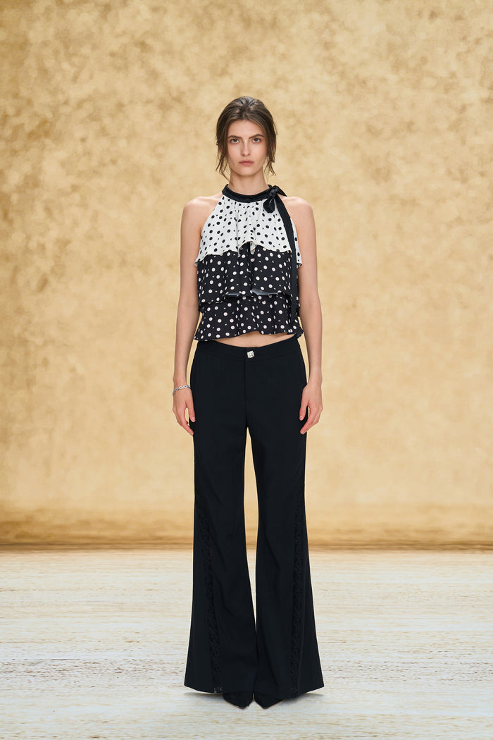 vintage style contrast trim polka dot halter neck top